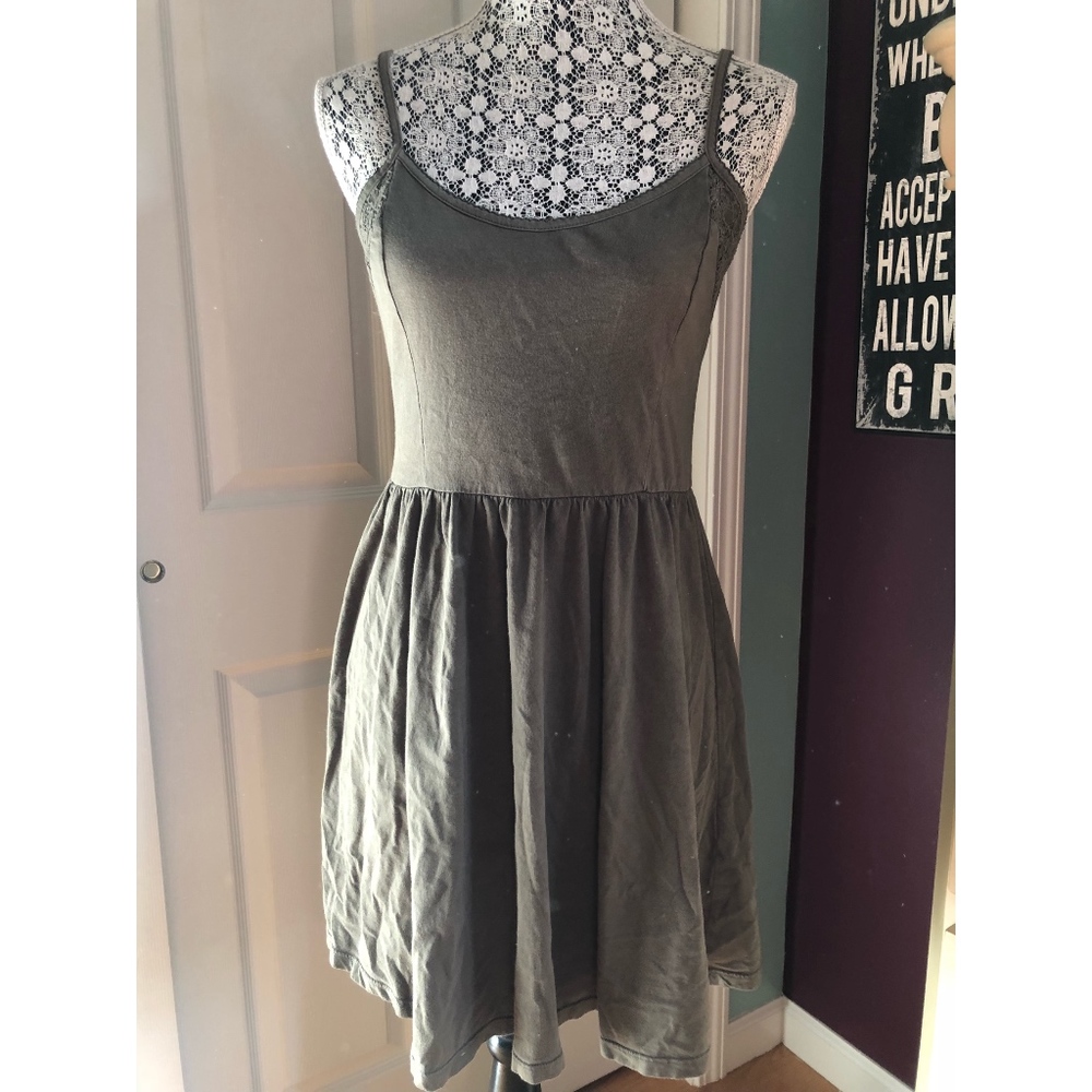 F21 Forest Green Skater Dress W/ Lace Detail